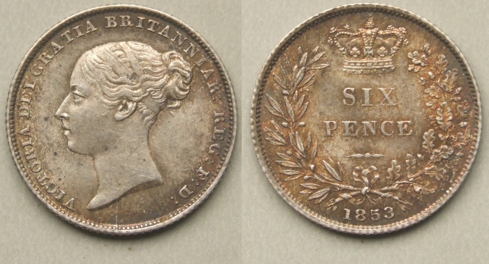 Queen Victoria 1853 sixpence
